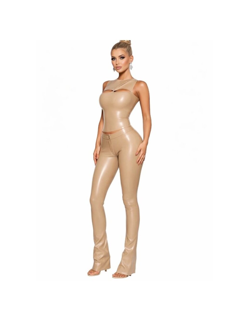 CouCoo Karakoram Women's L Faux Leather 2 PC Cutout Top & Bootcut Pants Set